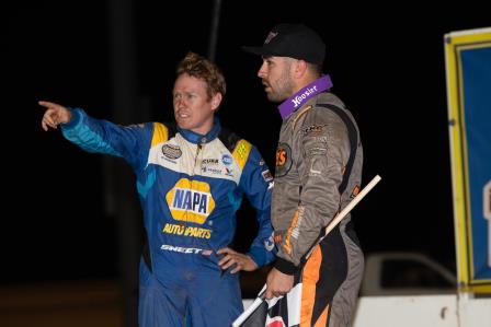 Brad Sweet and David Gravel discuss their race at Lernerville (Trent Gower Photo) (Video Highlights from DirtVision.com)