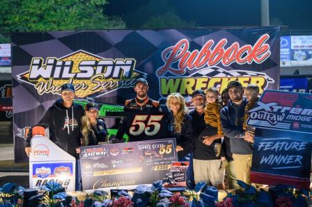 Zach Daum celebrates his win at Port City Thursday (Jacy Norgaard Photo) (Video Highlights from DirtVision.com)