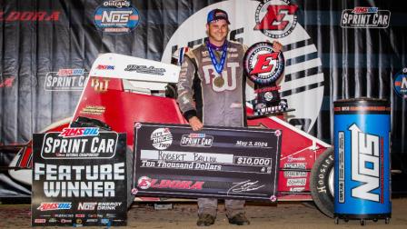 Robert Ballou (Rocklin, Calif.) scored Friday night's USAC AMSOIL Sprint Car National Championship victory at Eldora Speedway by .016 second. (Indy Racing Images Photo) (Video Highlights from FloRacing.com)