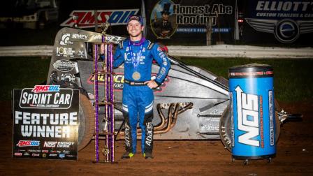 Logan Seavey (Sutter, Calif.) scored the victory in Friday night's Larry Rice Classic USAC AMSOIL Sprint Car National Championship feature at Indiana's Bloomington Speedway. (Indy Racing Images Photo) (Video Highlights from FloRacing.com)