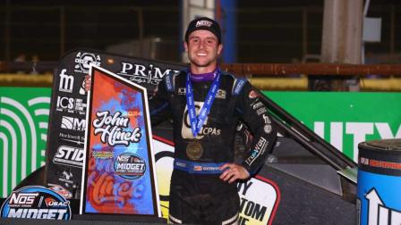 Logan Seavey (Sutter, Calif) set the tone during Sunday night's USAC NOS Energy Drink Midget National Championship feature at Missouri's Sweet Springs Motorsports Complex by setting the fastest qualifying time, then proceeded to notch the main event victory. (Rich Forman Photo) (Video Highlights from FloRacing.com)