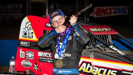 Logan Seavey (Sutter, Calif.) earned the coveted rifle after winning Tuesday night's 54th running of the Tony Hulman Classic featuring the USAC AMSOIL Sprint Car National Championship at Indiana's Terre Haute Action Track. (Indy Racing Images Photo) (Video Highlights from FloRacing.com)