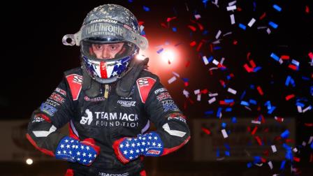 Brady Bacon (Broken Arrow, Okla.) broke through for his first USAC win of 2024 during Wednesday night's Circle City Salute at Indianapolis, Indiana's Circle City Raceway. (Josh James Artwork Photo) (Video Highlights from FloRacing.com)