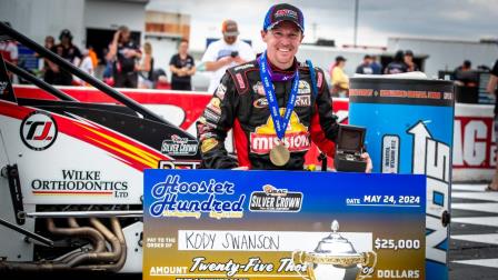 Kody Swanson (Kingsburg, Calif.) pocketed a total of $26,000 for his victory in the USAC Silver Crown Hoosier Hundred on Saturday at Lucas Oil Indianapolis Raceway Park. (Indy Racing Images Photo) (Video Highlights from FloRacing.com)