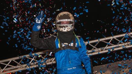 Mitchel Moles (Raisin City, Calif.) celebrates his first win of the USAC AMSOIL Sprint Car National Championship season on Friday night at Illinois' Macon Speedway. (Jack Reitz Photo) (Video Highlights from FloRacing.com)