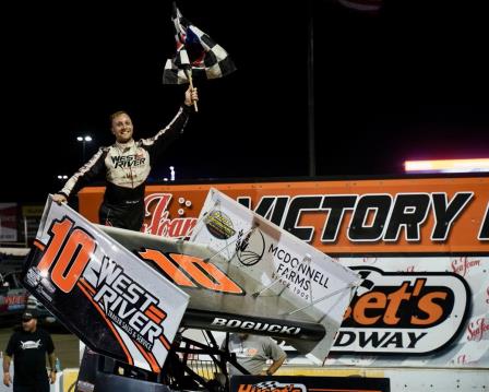 Scott Bogucki won his first career feature at Huset's Sunday (Tylan Porath Photo)