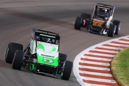 #5 Dakoda Armstrong (New Castle, Ind.) led the final two laps to score Friday night's Ranken Technical College USAC Silver Crown Showdown Presented By Welsch Heating & Cooling victory at World Wide Technology Raceway in Madison, Ill. (Josh James Artwork Photo) (Video Highlights from FloRacing.com)