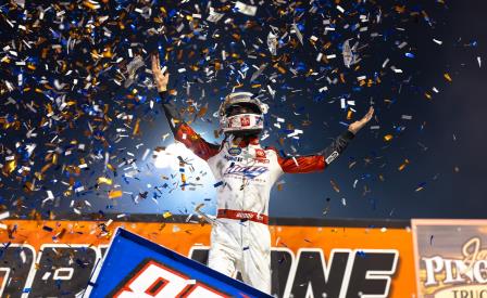 Buddy Kofoid won teh $100,000 High  Bank Nationals at Huset's Sunday (Trent Gower Photo) (Video Highlights from DirtVision.com)