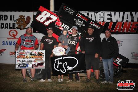 Aaron Reutzel won the $5,000 Fall Haul Saturday at 34 Raceway (Brendon Bauman Photo)