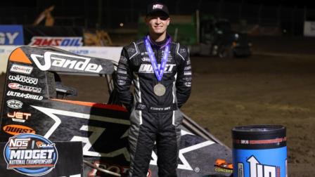 Corey Day captured his first USAC NOS Energy Drink Midget National Championship victory in more than three years on Sunday afternoon at California's Merced Speedway. (Rich Forman Photo) (Video Highlights from FloRacing.com)