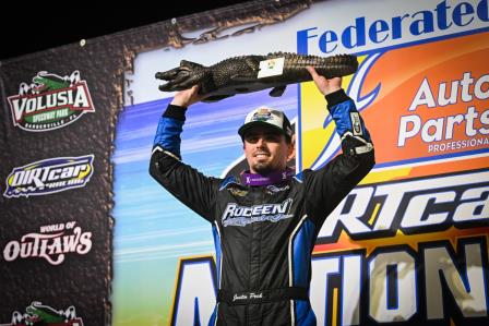 It was all Justin Peck at Volusia as he swept all three nights of ASCS action to take home the gator (Emily Schwanke Photo) (Video Highlights from DirtVision.com)